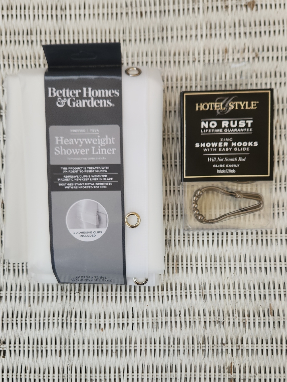 Better Homes And Gardens White Heavyweight Shower Liner & Zinc Shower Hooks Set